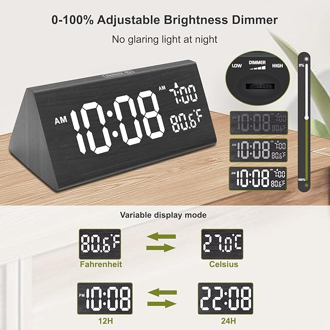 DreamSky Wooden Digital Alarm Clock - Image 5