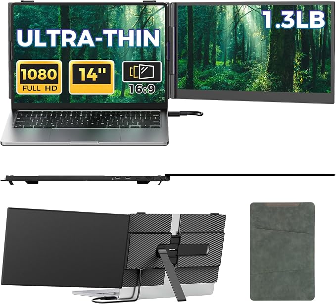 Laptop Screen Extender, Ultra-Thin 0.17" & 1.3lbs Lightweight, Plug & Play Dual by Redalf
