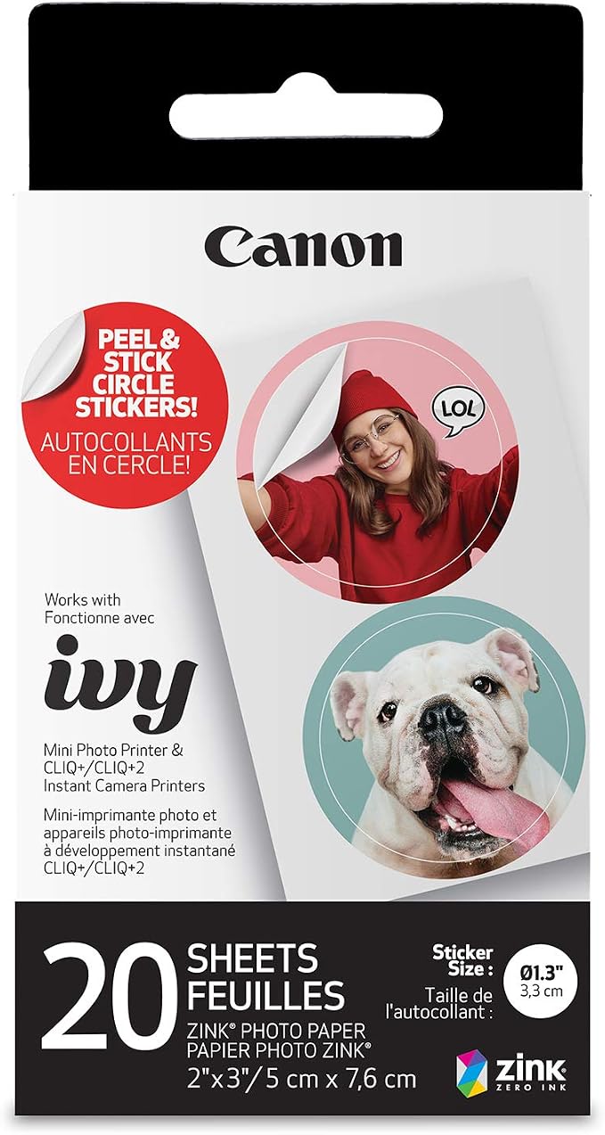 Canon Ivy Zink Pre-Cut Circle Sticker Paper 20 Sheets Pack Compatible - Image 2
