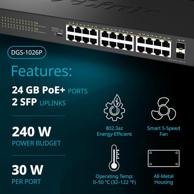 D-Link 24-Port Gigabit PoE+ Unmanaged Switch - Image 4
