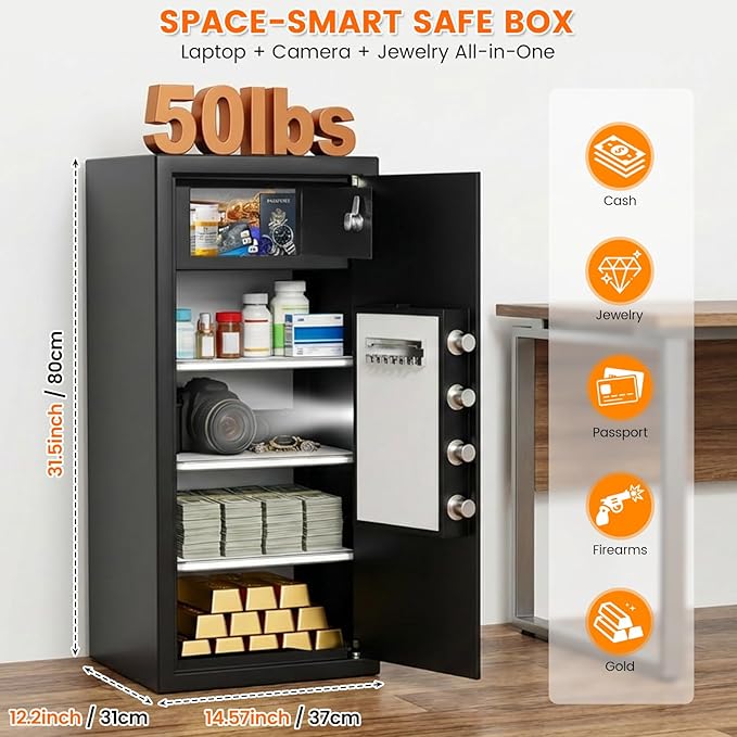 31.5"H Large Safe Box with Inner Lock Box, Slim Design Home Safe with - Image 2