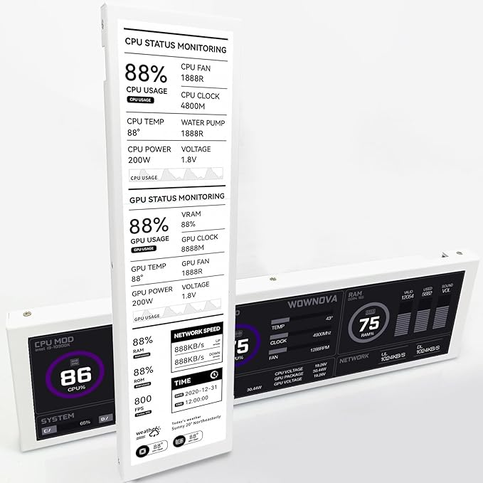 WOWNOVA 8.8" Computer Temp Monitor, 1 Click 1 Cable to Get Started Quickly PC by WOWNOVA
