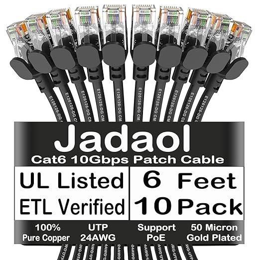 Jadaol Cat6 6ft 10 Pack Patch Cable, 10Gbps High-Speed Ethernet Patch Cables by Jadaol