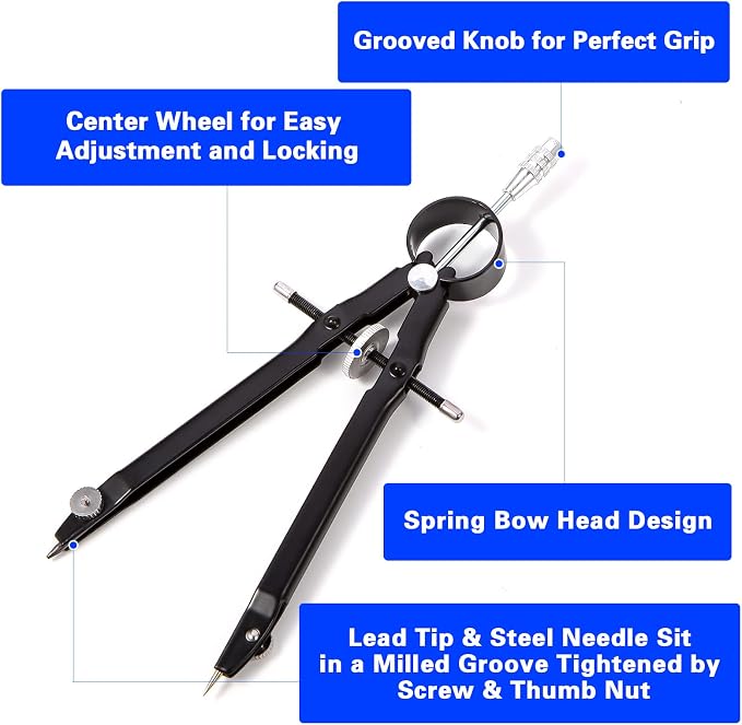 2pcs Compass for Geometry, Professional Drawing Compass, Metal Compass - Image 2