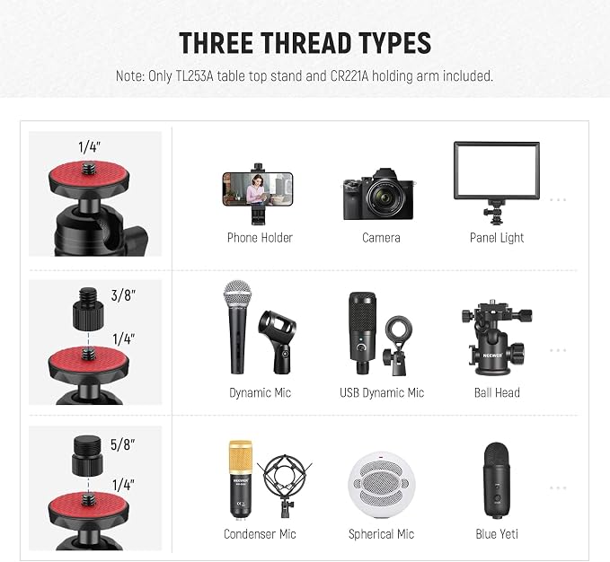 NEEWER Camera Desk Mount with Overhead C Amera Mounting Arm and 1/4" Ball Head - Image 4