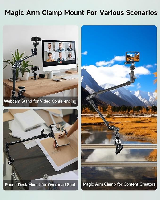 22" Magic Arm w Clamp, Overhead Phone Mount, Desk Camera Mount w Articulating - Image 2
