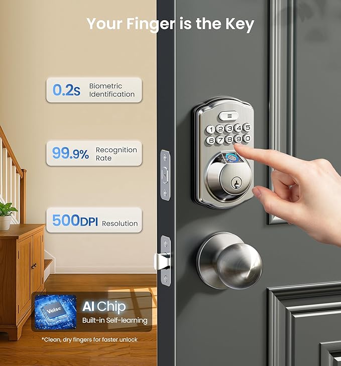 Veise KS02A Fingerprint Keyless Entry Door Lock, Auto Lock, Electronic Keypad - Image 2