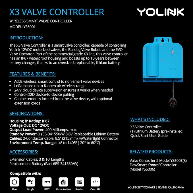 YoLink X3 Valve Controller Kit, LoRa Long Range, 10+ Year Lithium, D2D - Image 2