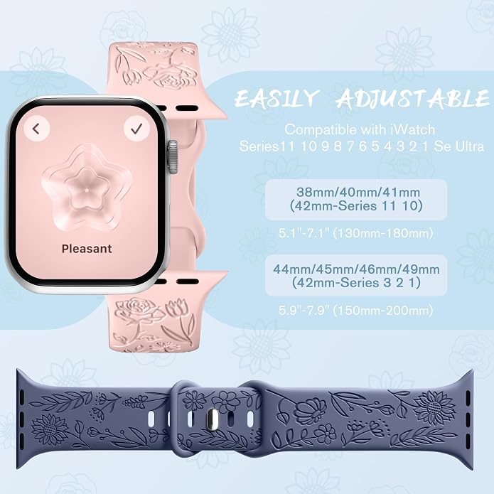 SNBLK 6 Pack Floral Engraved Bands Compatible - Image 9