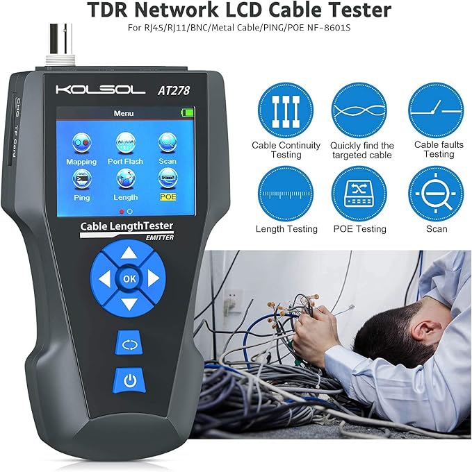 Network Cable Tester, AT278 TDR Multi-Functional LCD Wire Tracker - Image 2