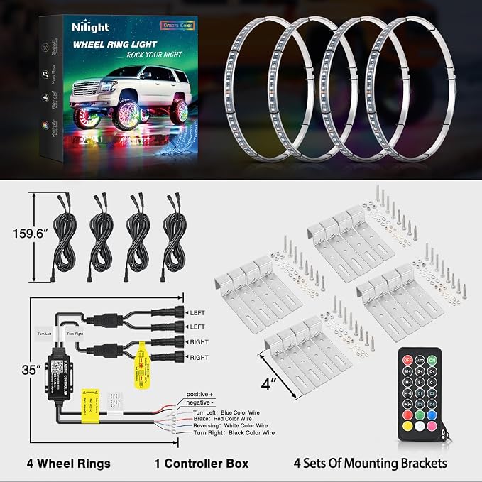 Nilight 4PCS 15.5inch Wheel Ring Lights Deram Color - Image 9