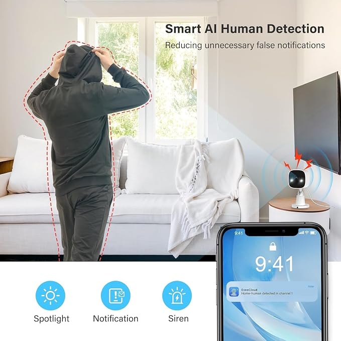 Jennov 2K WiFi Security Camera Indoor/Outdoor, Plug-in Home Surveillance Cam - Image 5