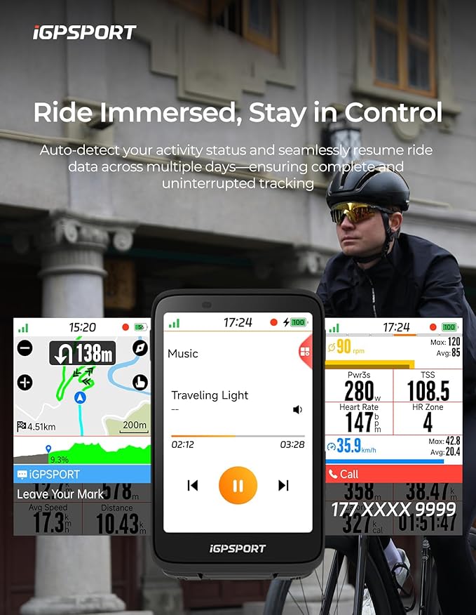 iGPSPORT BiNavi Bike Computer, 3.5‘’ Touch Screen Map Navigation Music Control - Image 4