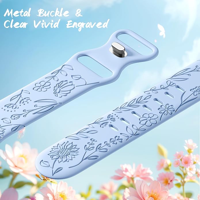 SNBLK 6 Pack Floral Engraved Bands Compatible - Image 3
