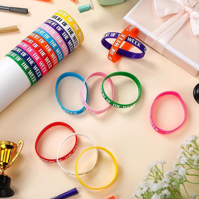100 Pcs Student of the Week Silicone Wristbands 10 Assorted Color Reward Rubber - Image 3