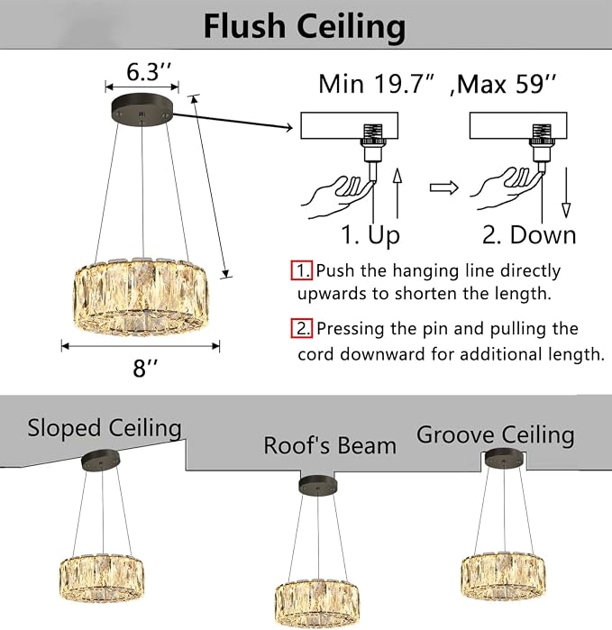 HAIXIANG Modern Crystal Chandelier Dimmable LED 8 Inch Ring Pendant Lights - Image 2