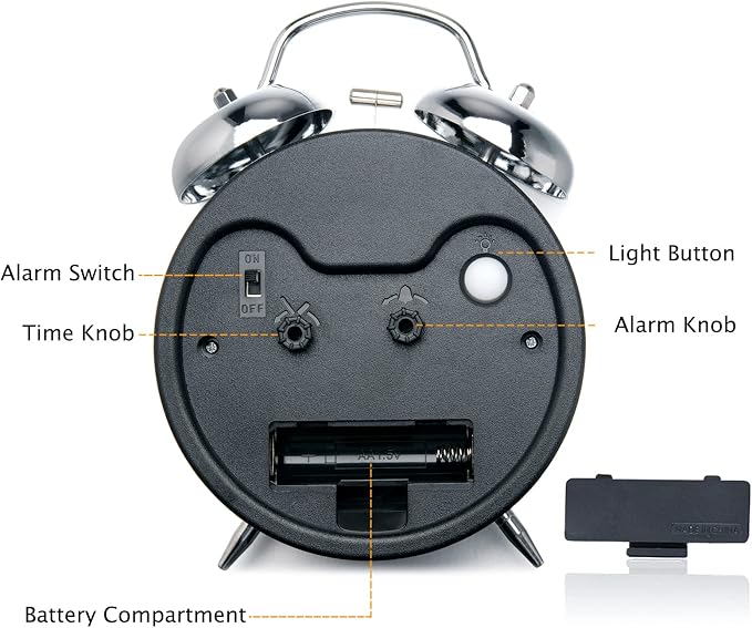 Peakeep Loud Alarm Clock for Heavy Sleepers Adults, Metal 4.5 Inches Twin Bell - Image 5