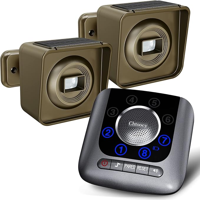 Solar Driveway Alarm Wireless Outside 1/2 Mile Long Range, 3 Sensitivity & by Chtoocy
