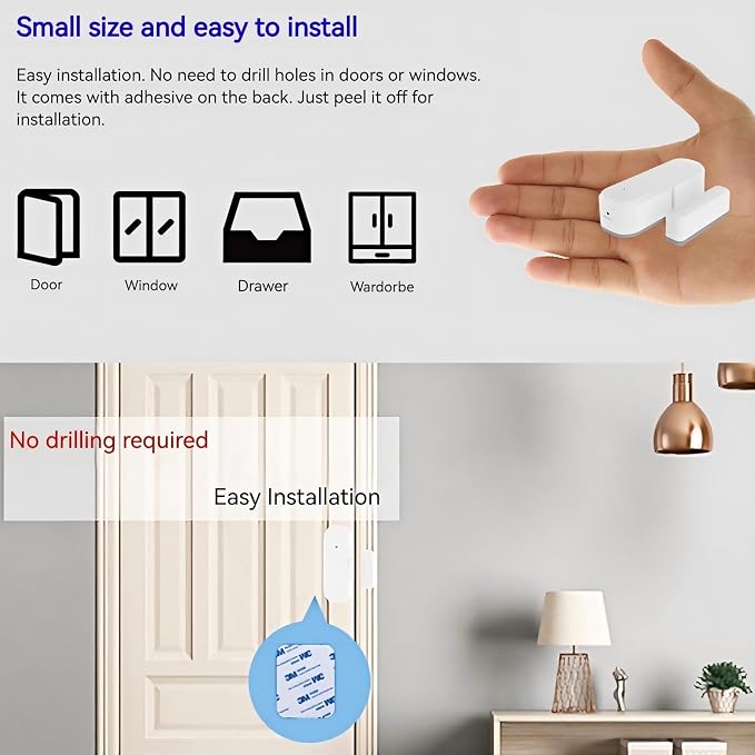 Smart WiFi Door/Window Sensor | Tuya Smart Alarm, Wireless Entry Detector - Image 4