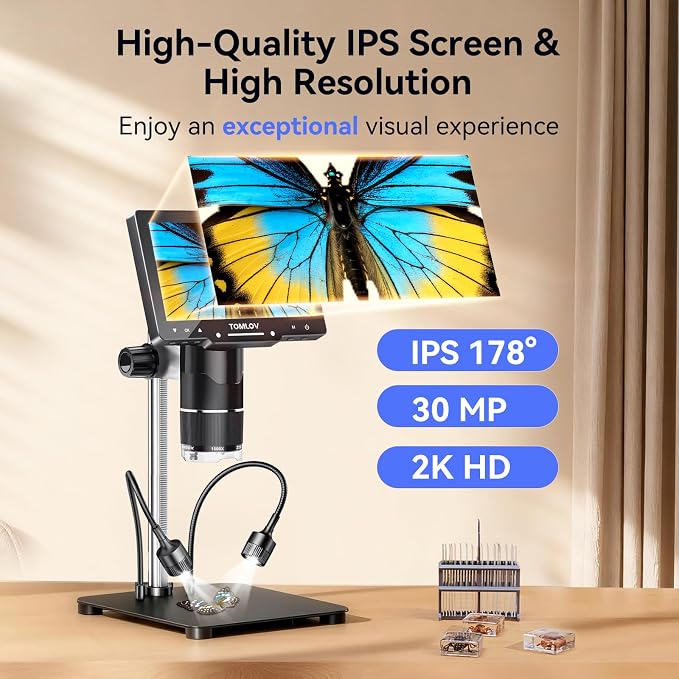 TOMLOV TriL107 3-Lens Digital Microscope: 7" 2500X 2K HD Coin Microscope - Image 7