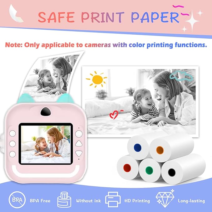 5 Rolls MIARALA 5 Vibrant Single-Color Kids Camera Paper Roll Refill, HD Paper - Image 2