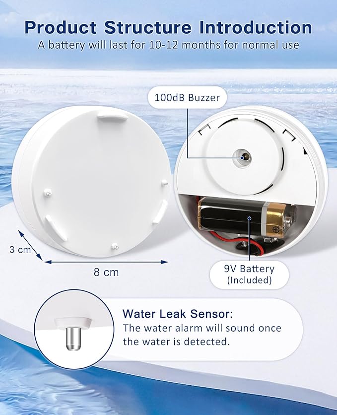 Geevon 8 Pack Water Leak Detectors, 100dB Water Sensor Alarms Flood Detector - Image 4