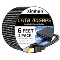 Cat 8 Ethernet Cable 6 FT 2 Pack, High-Speed Braided Internet Cable Network Cord by XimhunEthernetCable