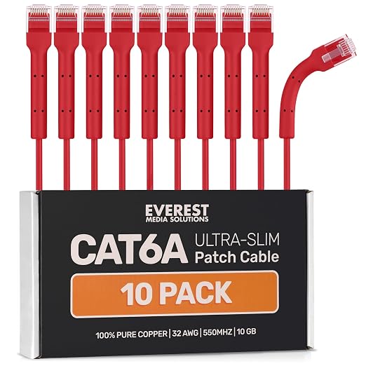 Everest Ultra Slim Cat6a Ethernet Patch Cables 2ft Red by EverestMediaSolutions