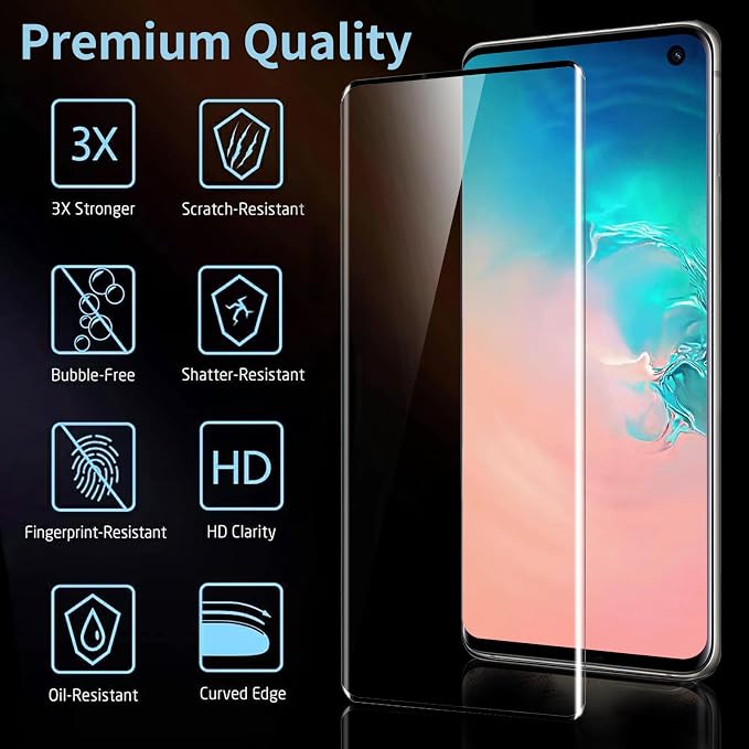 3 Pack Galaxy S10 Screen Protector, HD Clear Tempered Glass, Fingerprint Unlock - Image 2