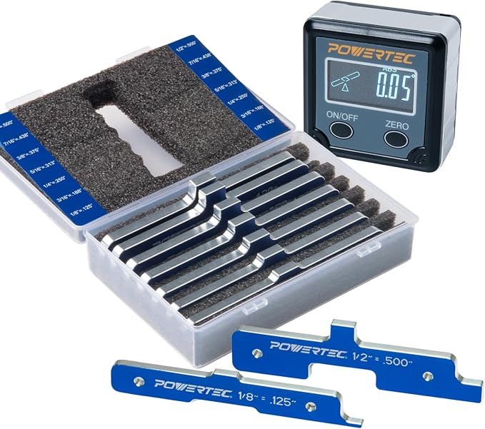 POWERTEC 7pc Set Router Table Setup Bars, 3-Gauges-in-One Aluminum Setup Blocks by POWERTEC