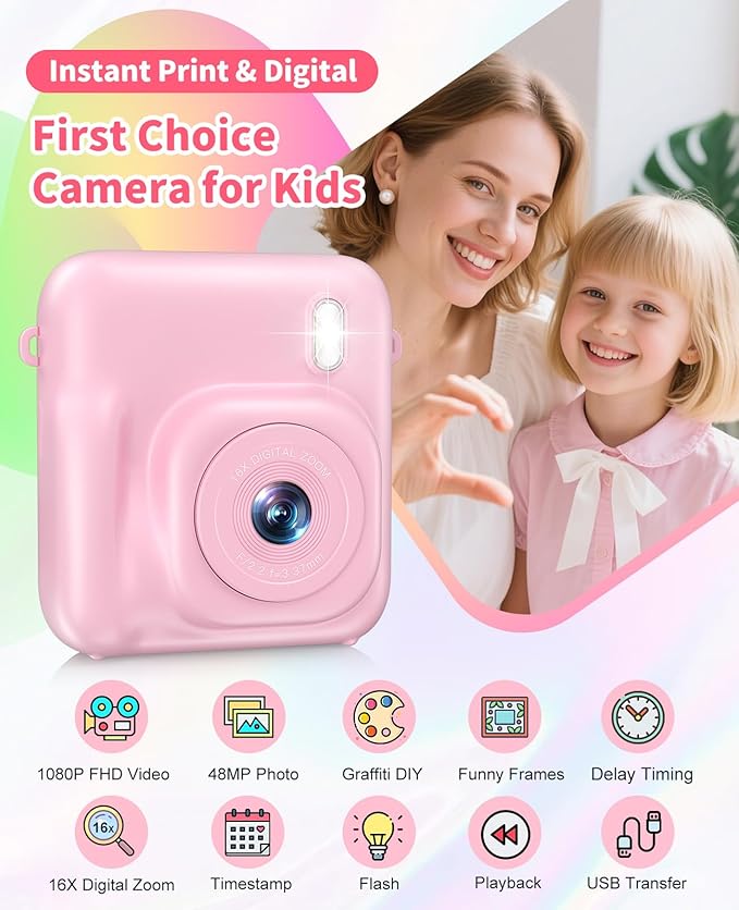 Kids Camera Instant Print, 48MP Dual-Lens Digital Camera - Image 2