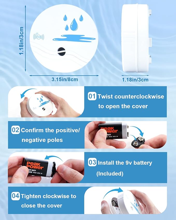 5 Pack Water Leak Detectors for Home, 100dB Waterproof Water Sensor Alarm Leak - Image 6