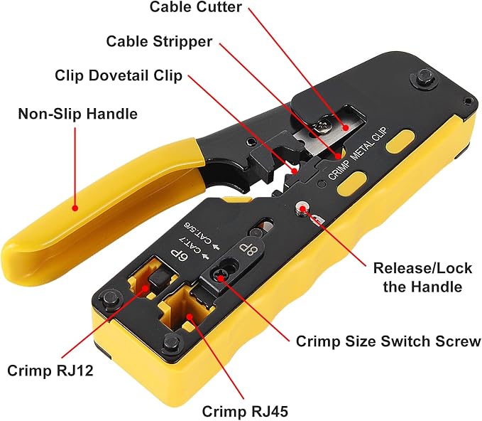 RJ45 Crimp Tool Kit Pass Through Ethernet Crimper - Image 2