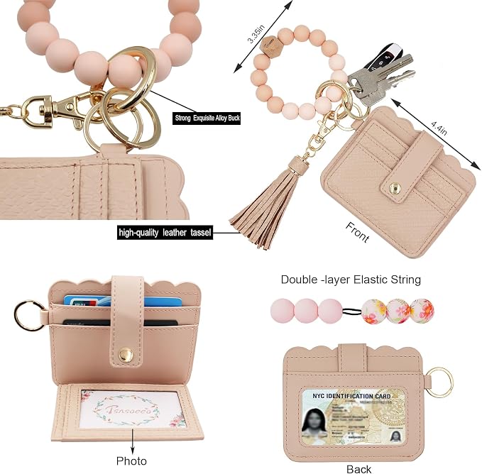 Keychain Wallet Wristlet Small Credit Card Holder Bracelet Key Chain Purse - Image 3