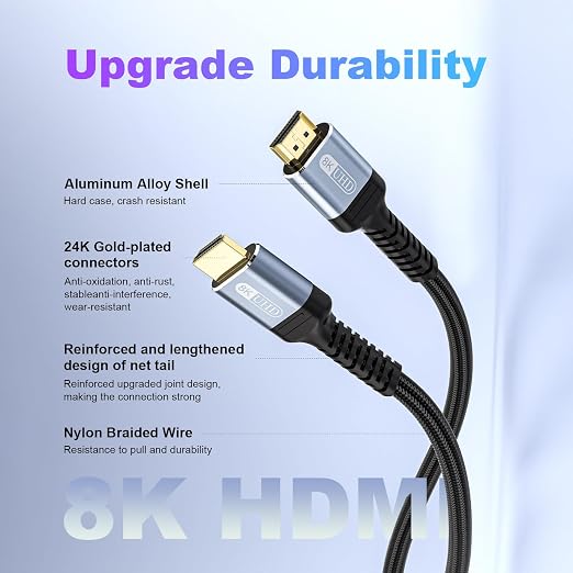HDMI Cable 10 ft 8K 2.1 HDMI 48Gbps Ultra High Speed Stable HDMI Cord-8K@60Hz - Image 7