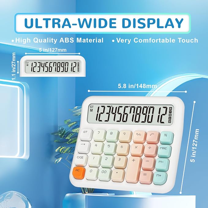 Pendancy Calculators Desktop 12 Digit, Gradient Pink Cute Basic Calculator - Image 4