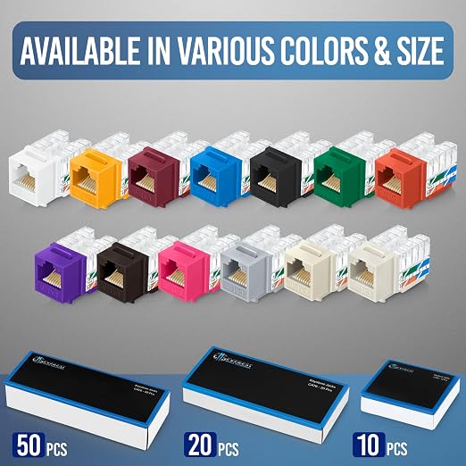 Everest 90° Angled RJ45 Cat6 Keystone Jacks 100-Pack in Black - Image 7