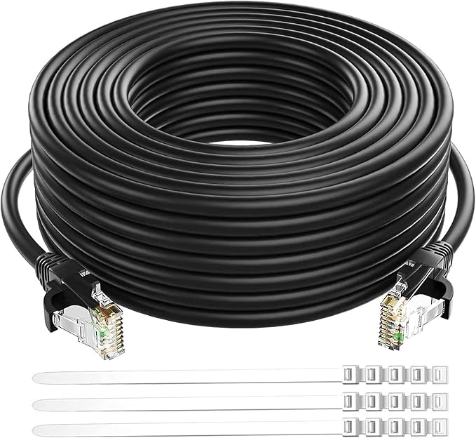 Adoreen Cat 6 Ethernet Cable 200 Ft-Black, Outdoor & Indoor Snagless Long Round by Adoreen