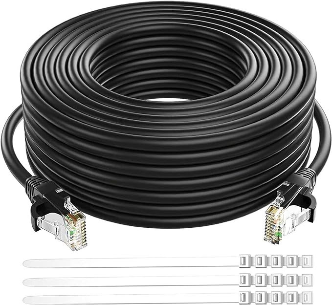 Adoreen Cat 6 Ethernet Cable 25 Ft-Black, Outdoor & Indoor Snagless Long Round by Adoreen