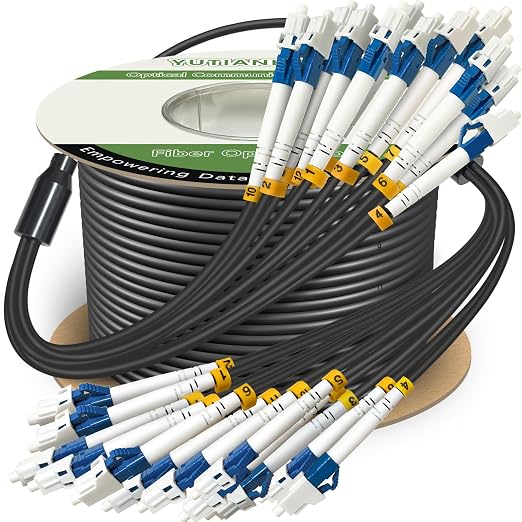 50 Meters 12 Core Industrial TPU LC to LC Outdoor Armored Fiber Optic Cable by YUTIANHOME
