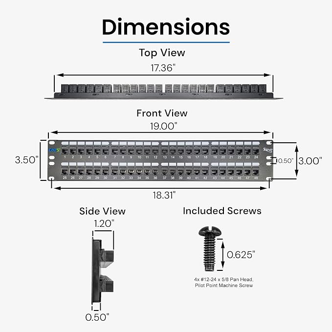 ICC CAT5e Feed-Through Patch Panel, 48 Port, 2U Rackmount, RJ45 Ethernet Patch - Image 8