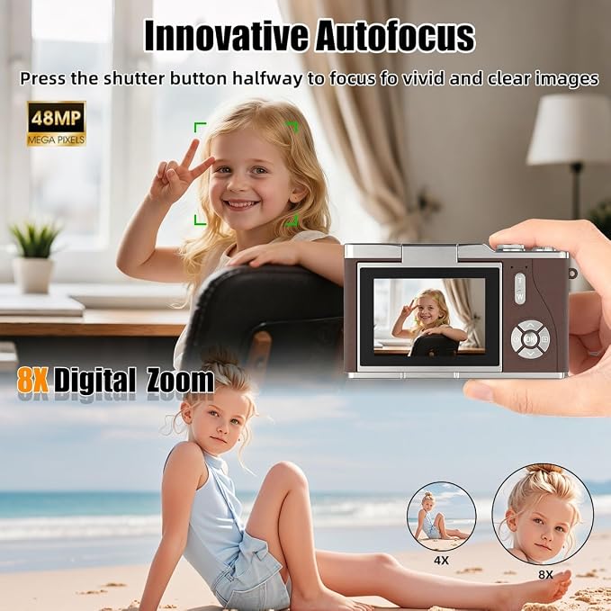 4K Digital Camera, Autofocus 48MP Selfie Vlogging Camera Compact Point and - Image 3