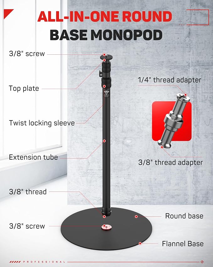 IFOOTAGE RB-A400 Round Base Light Stand Monopod, Live Streaming, Payload 22LBS - Image 8