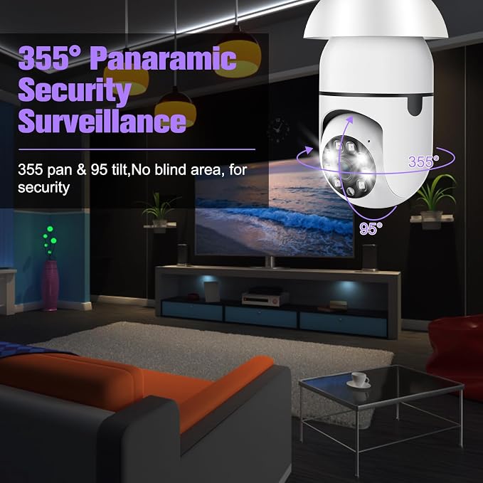 Security Camera Indoor Wireless WiFi Outdoor Home E27 360 Degree Panoramic Home - Image 5