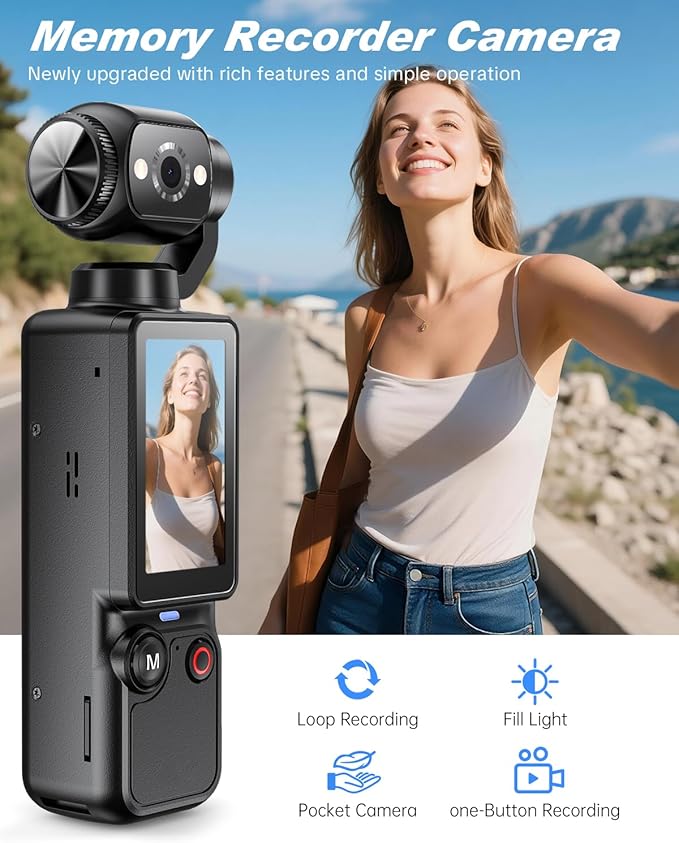 Vlogging Camera with 180° Rotating Lens, Pocket Camera with Audio & Video - Image 2