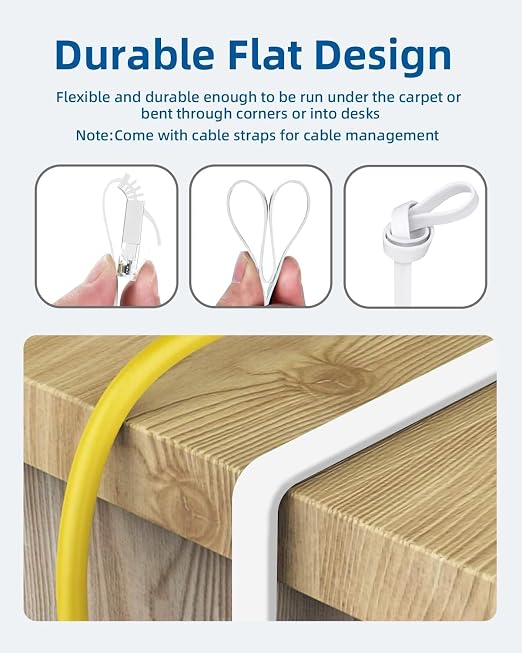 Yauhody CAT 6 Ethernet Cable 7ft 12-Pack White, High Speed Solid Flat CAT6 - Image 4