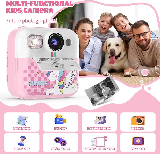 Instant Print Camera for Kids, 1080P Children Printable Cameras Christmas - Image 2