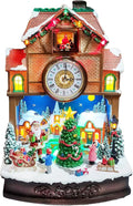 MOMENTS IN TIME Christmas Village Cuckoo Clock Animated Santa & Tree Scene by MomentsInTime