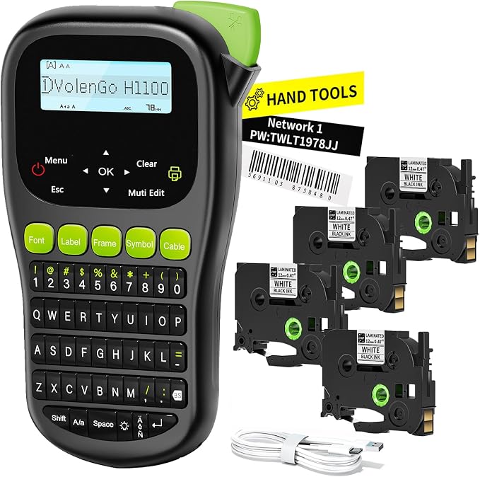 Label Maker Machine with 4 Tapes, Wire Label Maker Waterproof-Labels, Laminated by HOME