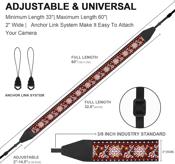 Camera Strap, Jacquard Weave 2" Shoulder Neck Straps - Image 3